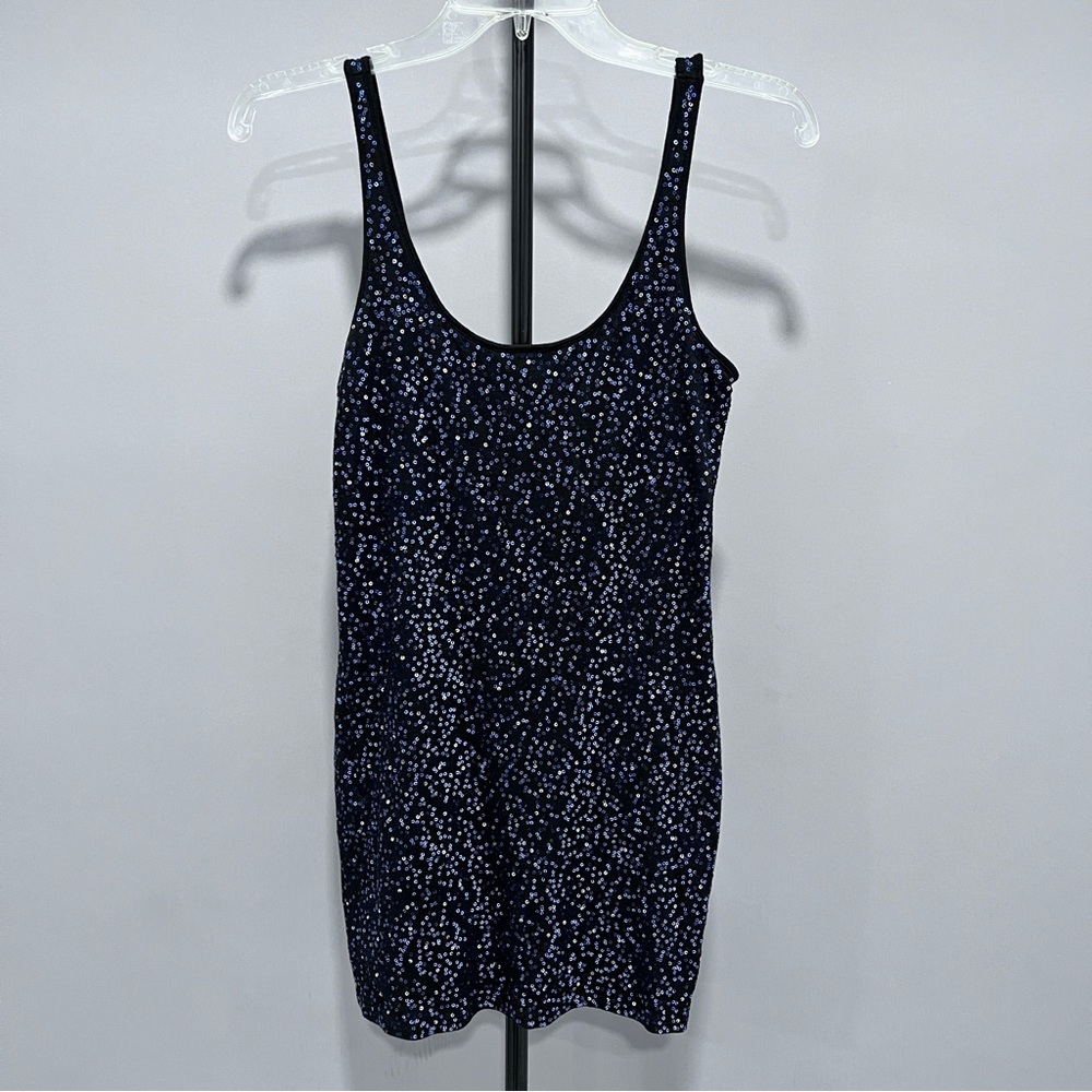 Express Womens Sequins Pencil Sleeveless Dress Black Blue XS